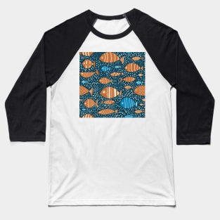 Blue and Orange Fish in the Sea Repeat Pattern Baseball T-Shirt